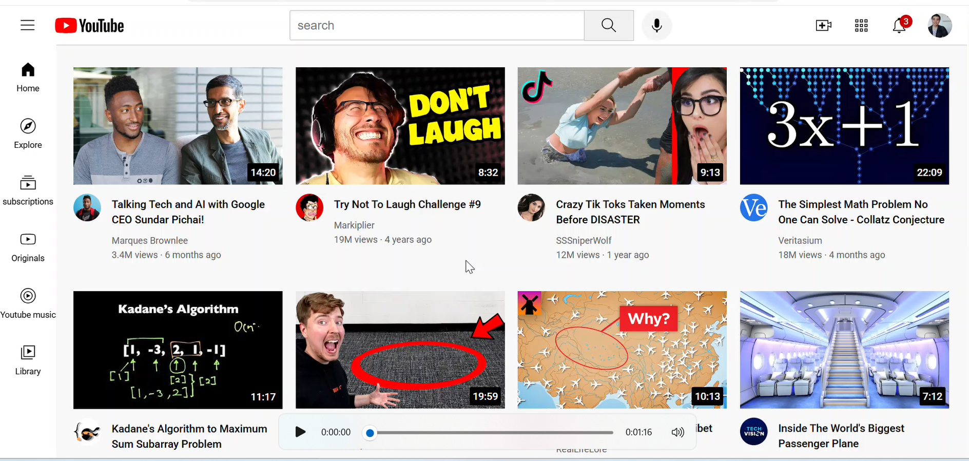 YouTube Clone website interface